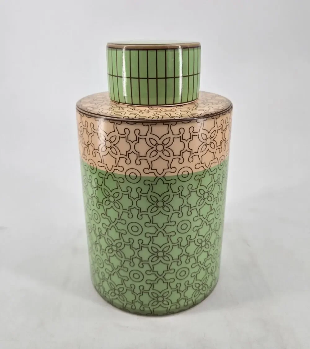 Piling Palang Tea Caddy Green Flora Modern Ceramic Minimalist Japandi Canister